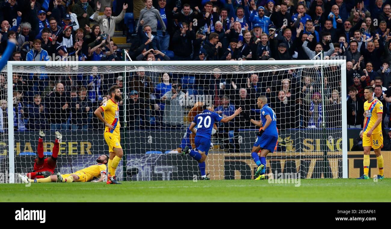 Shinji Okazaki Of Leicester City Celebrates His Goal During The Barclays Premier League Match At The King Power Stadium Photo Credit Should Read Malcolm Couzens Sportimage Via Pa Images Stock Photo Alamy
