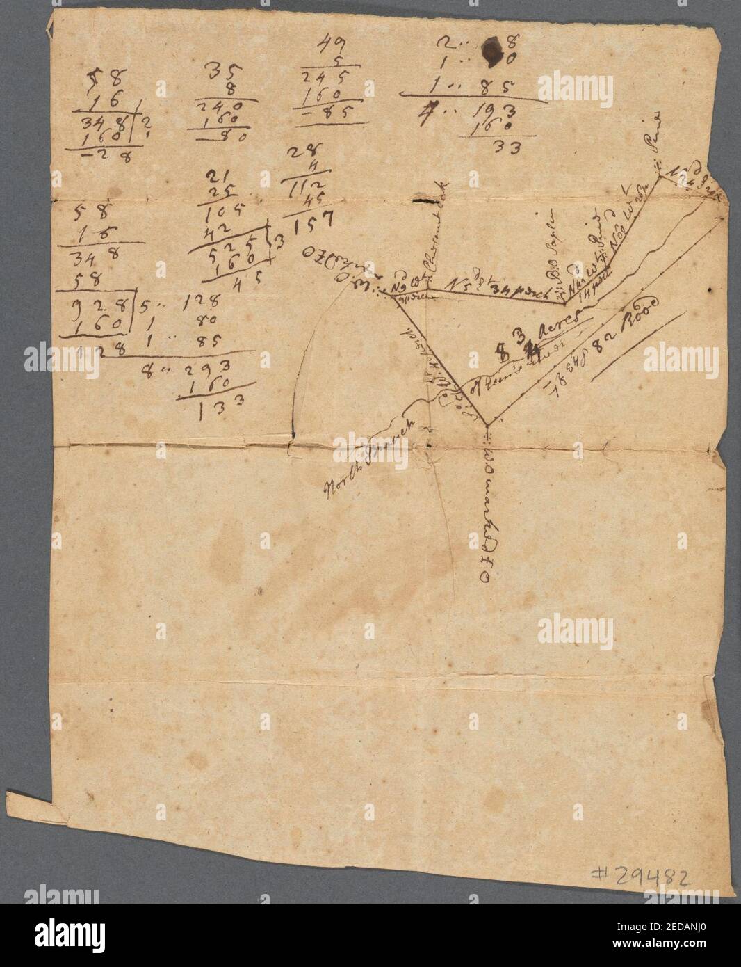 Draught of 8 3-4 acres of land survey'd on ye North Branch of Tom's River for a saw mill (1735) Stock Photo