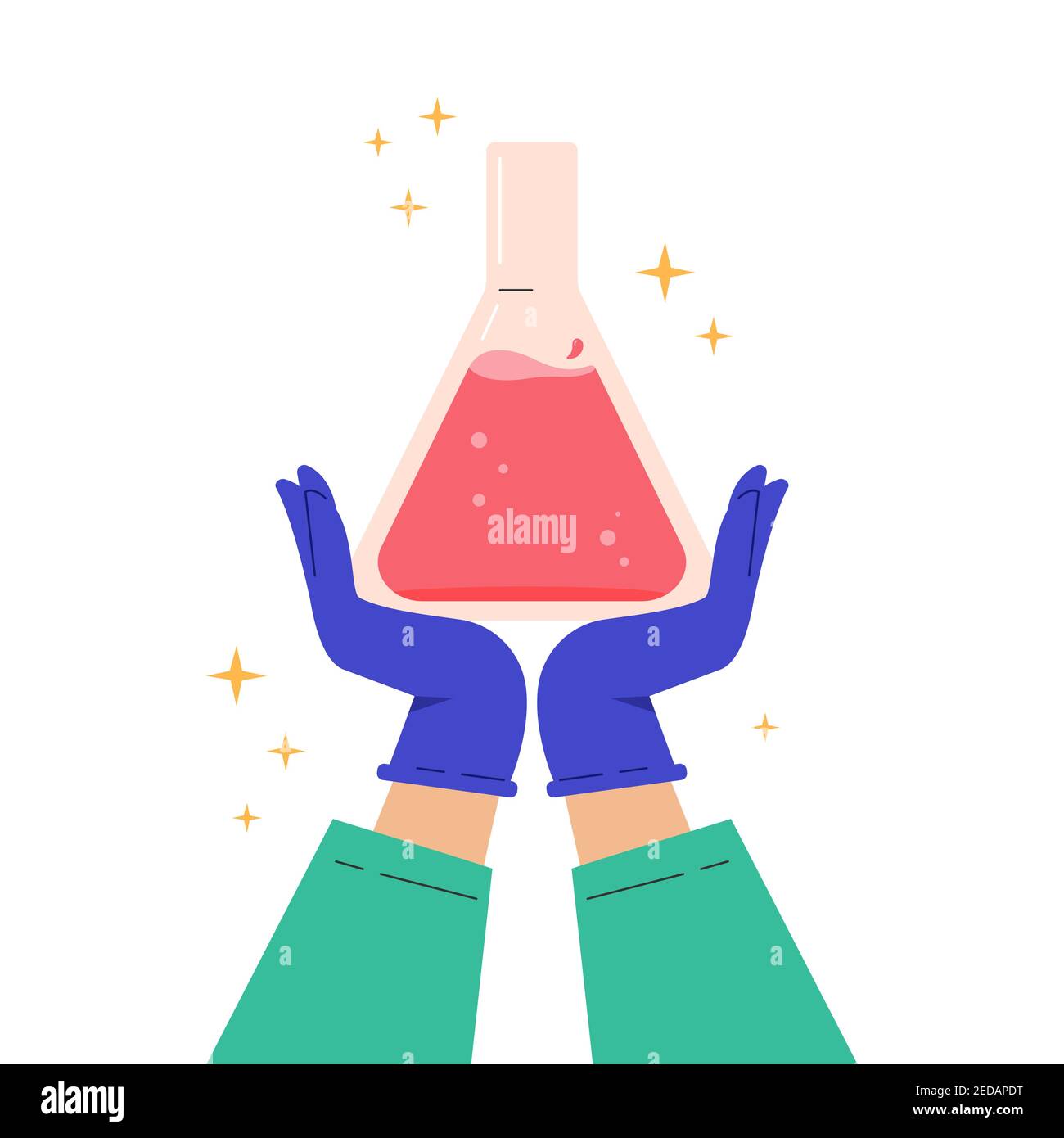 Lab experiment flask. Vaccine discovery concept. Stock Vector