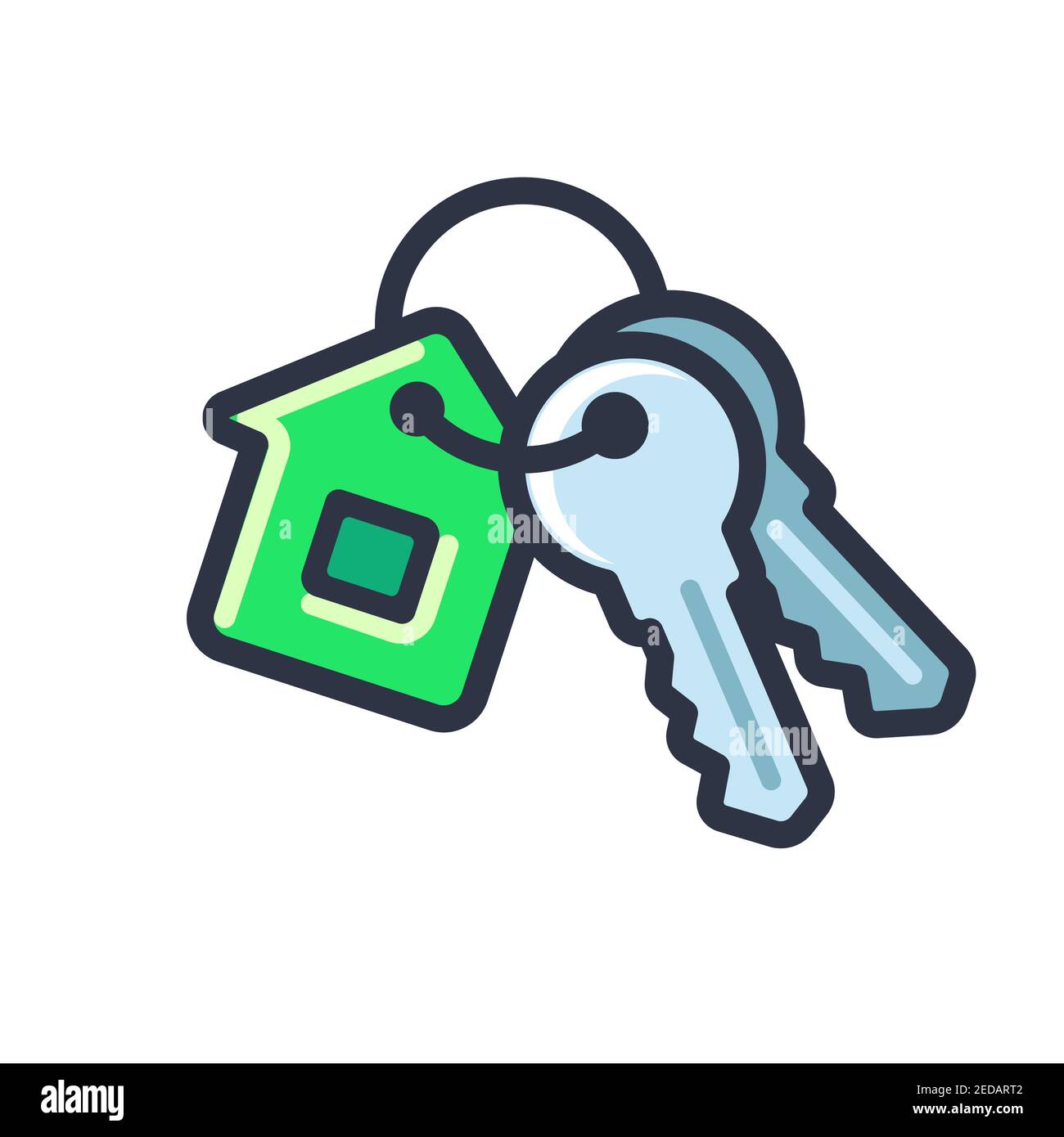 Cartoon house keys icon with house shaped key ring. New home symbol. Isolated vector clip art illustration. Stock Vector