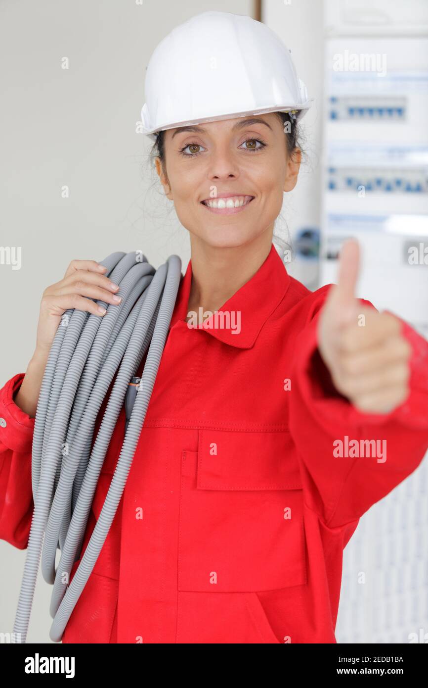 a woman showing thumb up Stock Photo