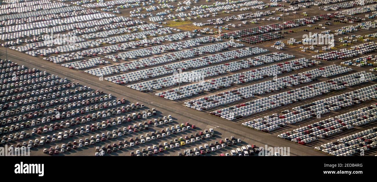 Cars parked at car manufacturing plant Stock Photo