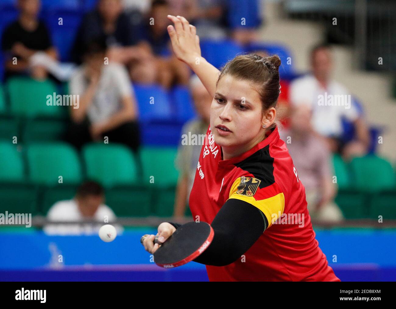 2019 European Games - Table Tennis - Mixed Doubles - Tennis Olympic Centre,  Minsk, Belarus - June 25, 2019. Germany's Petrissa Solja in action with  Germany's Patrick Franziska during the gold medal