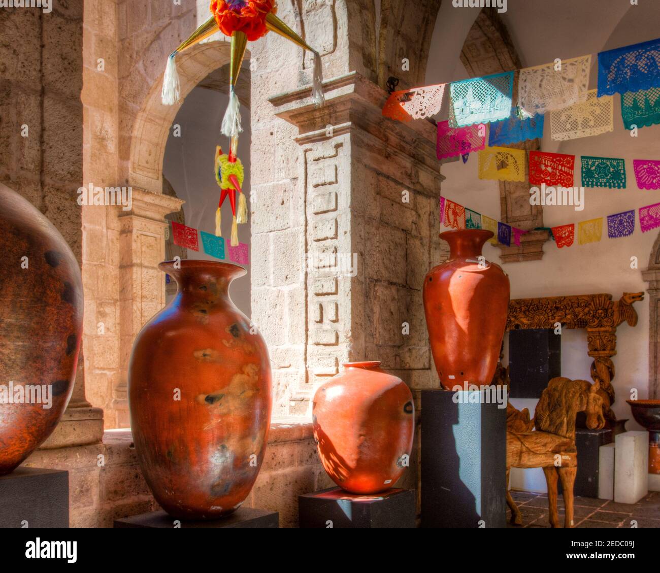 Large clay pots from Cocucho, Michoacan in the Artisan Market, Morelia, Mexico. Stock Photo
