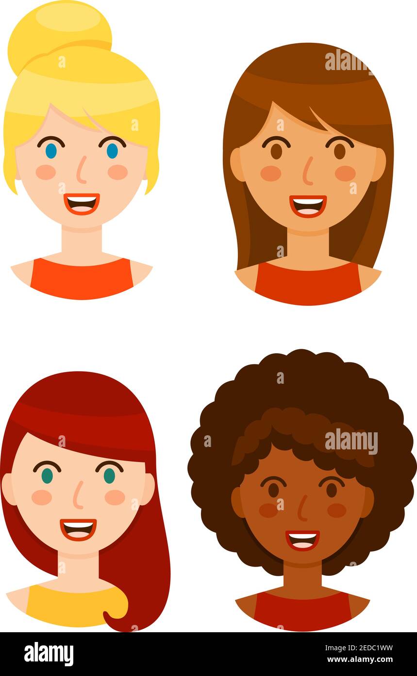 Diverse women avatars set isolated on white background Stock Vector