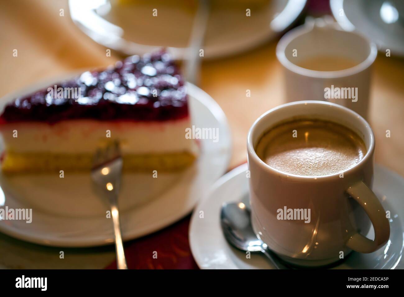 Delicious Cake and the Drinks on Table Stock Photo