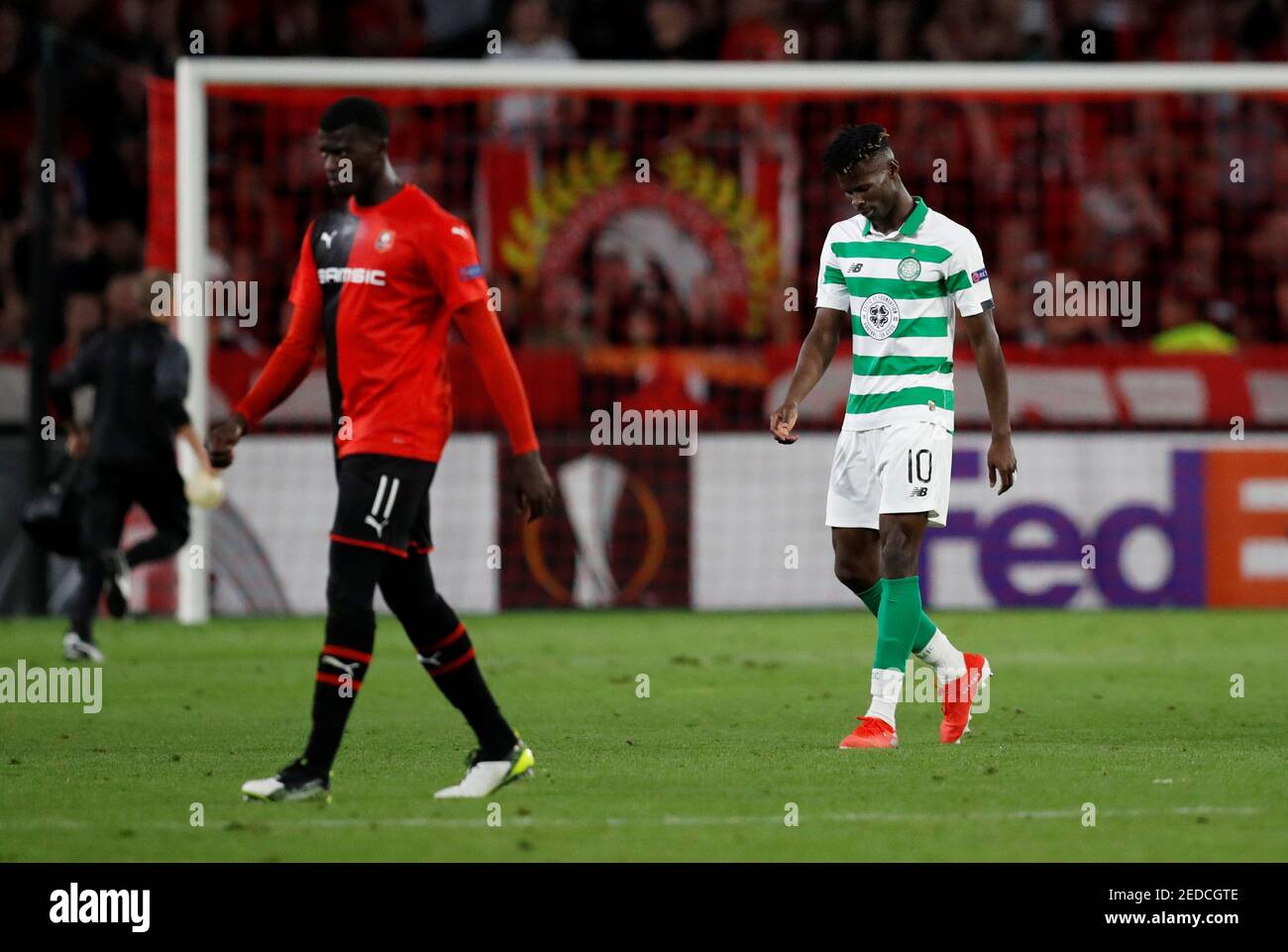 Soccer Football - Europa League - Group E - Stade Rennes v Celtic - Roazhon  Park, Rennes, France - September 19, 2019 Celtic's Vakoun Issouf Bayo  leaves the pitch after he is