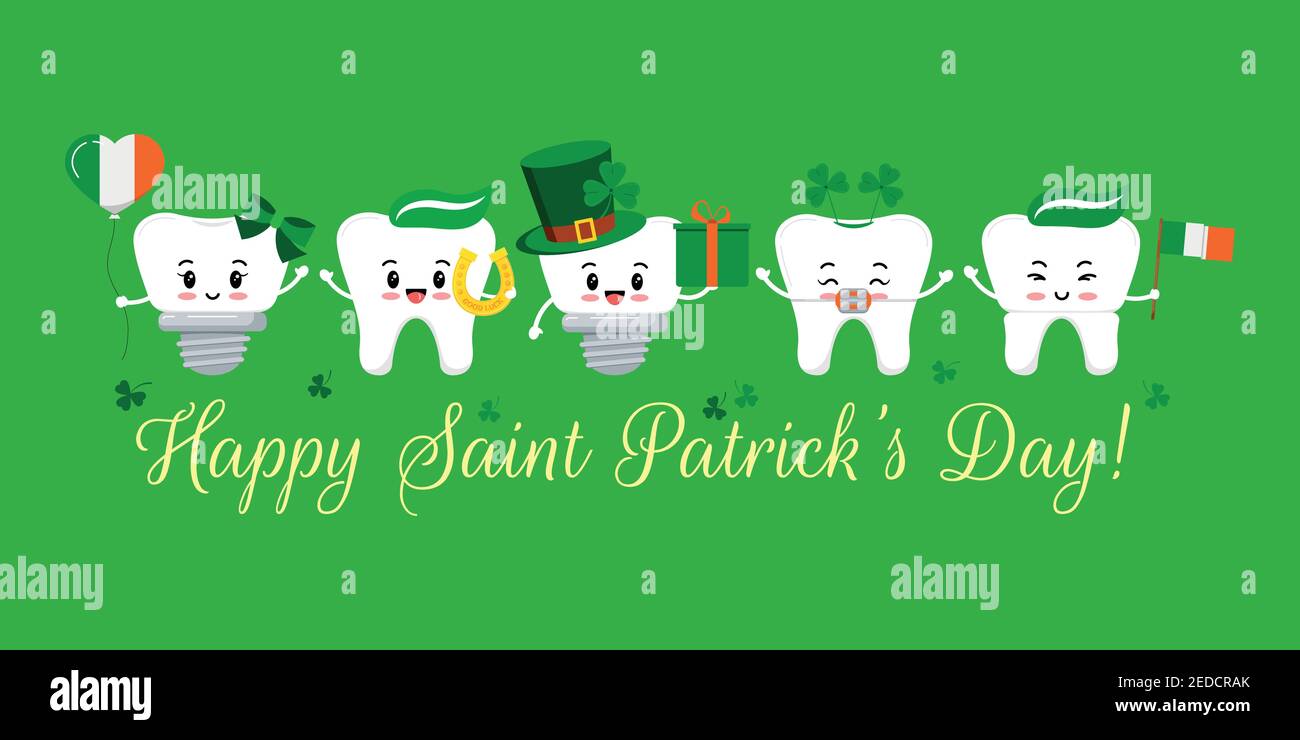 St Patrick Day Tooth With Braces Implant And Crown Stock Vector Image