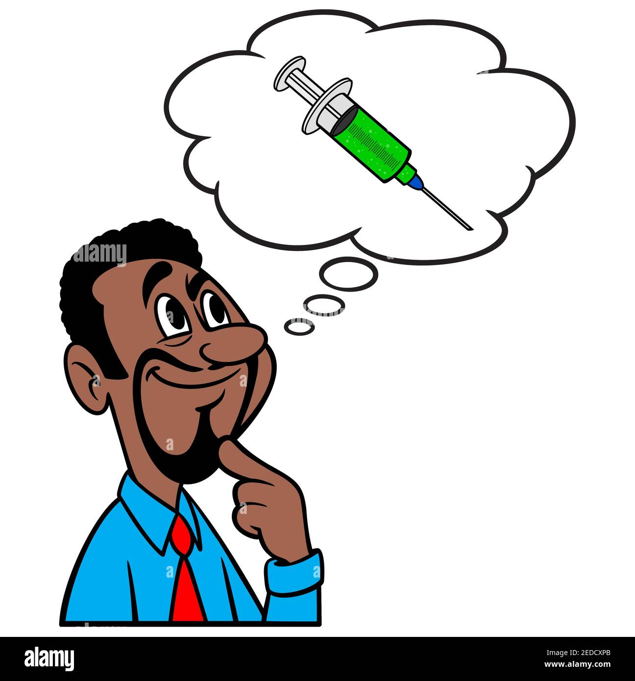 Man thinking about Vaccine Shot - A cartoon illustration of a man thinking about Vaccine Shot. Stock Vector