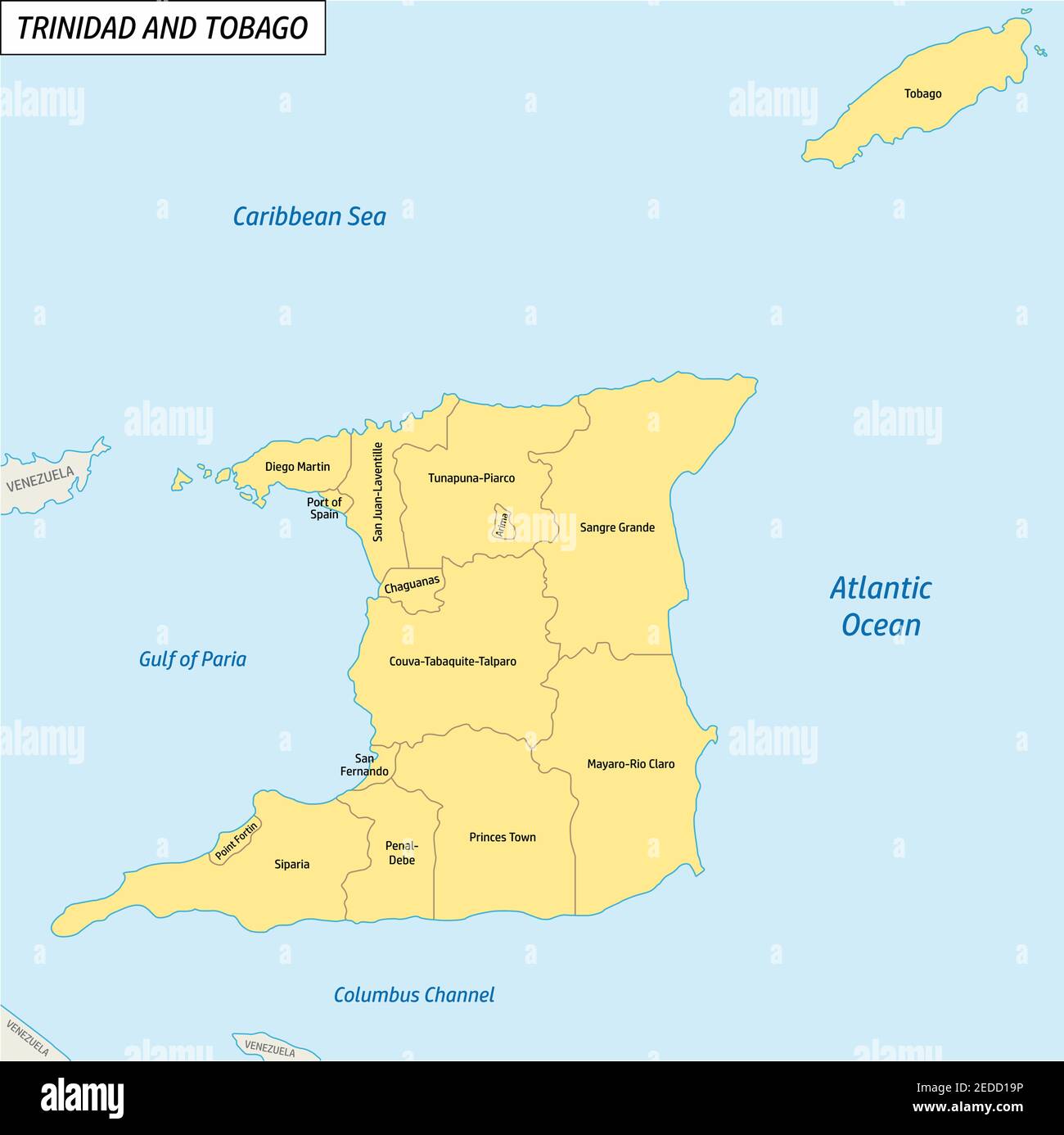 The Trinidad and Tobago colorful administrative map with labels Stock Vector Image & Art Alamy