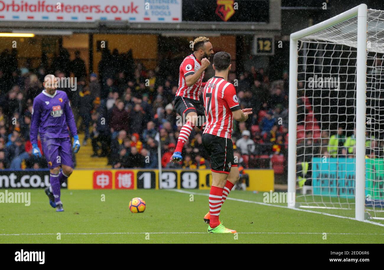 Britain Soccer Football - Watford v Southampton - Premier League - Vicarage Road - 4/3/17 Southampton's Nathan Redmond celebrates scoring their fourth goal Reuters / Paul Hackett Livepic EDITORIAL USE ONLY. No use with unauthorized audio, video, data, fixture lists, club/league logos or 'live' services. Online in-match use limited to 45 images, no video emulation. No use in betting, games or single club/league/player publications.  Please contact your account representative for further details. Stock Photo