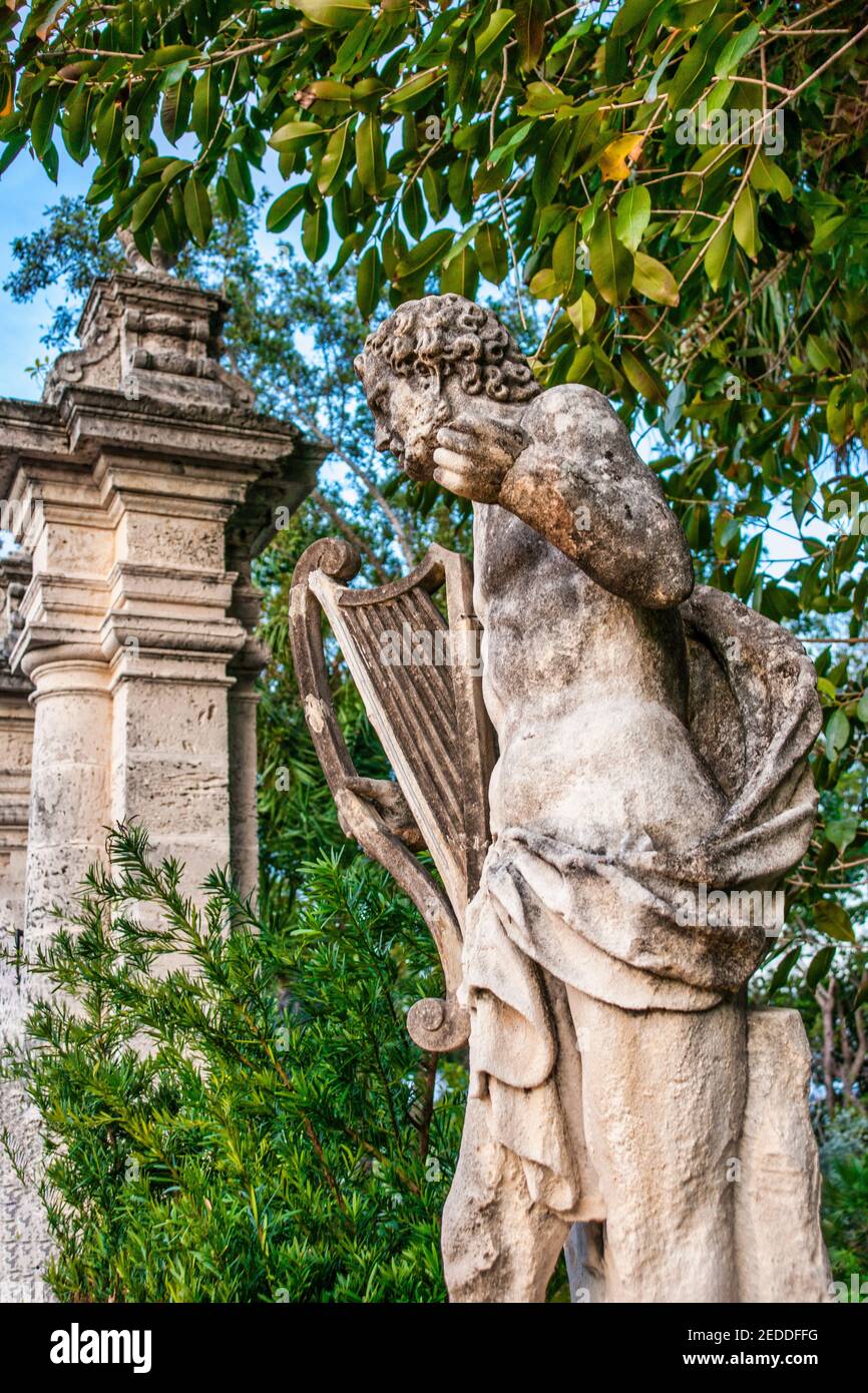 Stone Roman statues along the Statuary Walks of the formal gardens at