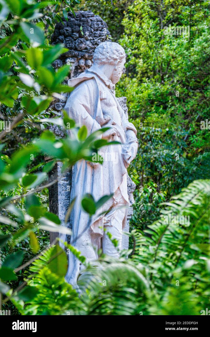 Stone statue of Christopher Columbus in a garden of Villa Vizcaya in Miami, Florida Stock Photo