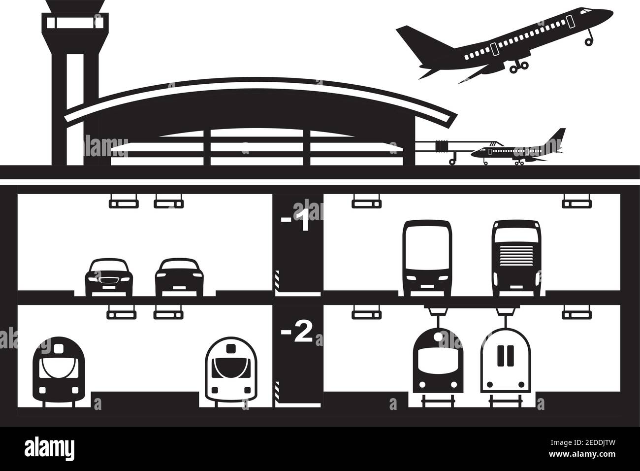 Transportation hub at airport – vector illustration Stock Vector