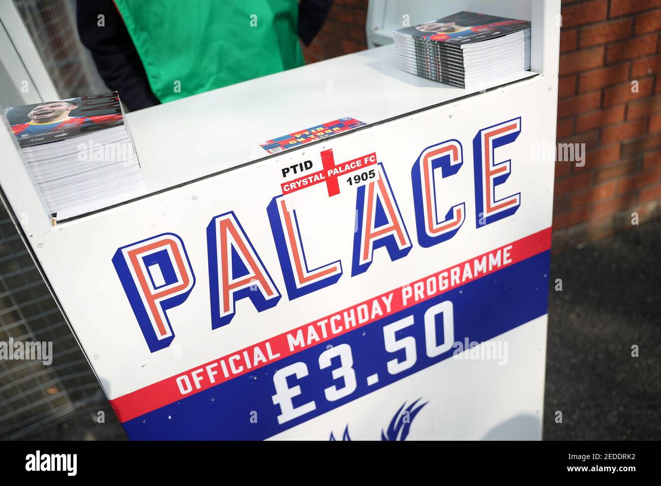 Soccer Football - Premier League - Crystal Palace v Huddersfield Town - Selhurst Park, London, Britain - March 30, 2019  General view of a match programme stall before the match   REUTERS/Hannah Mckay  EDITORIAL USE ONLY. No use with unauthorized audio, video, data, fixture lists, club/league logos or 'live' services. Online in-match use limited to 75 images, no video emulation. No use in betting, games or single club/league/player publications.  Please contact your account representative for further details. Stock Photo