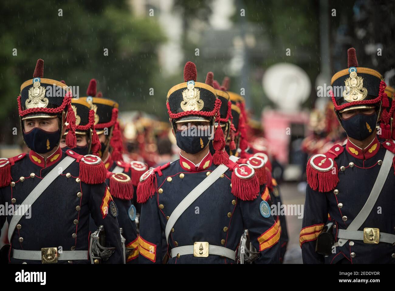 Buenos Aires, Argentina. 14th Feb, 2021. Grenadiers arriving at the congress of the nation.Ex-president of the Argentine nation Carlos Saúl Menem died at 90 years, the first neoliberal president of Argentina and currently a senator of the province of La Rioja. Credit: SOPA Images Limited/Alamy Live News Stock Photo