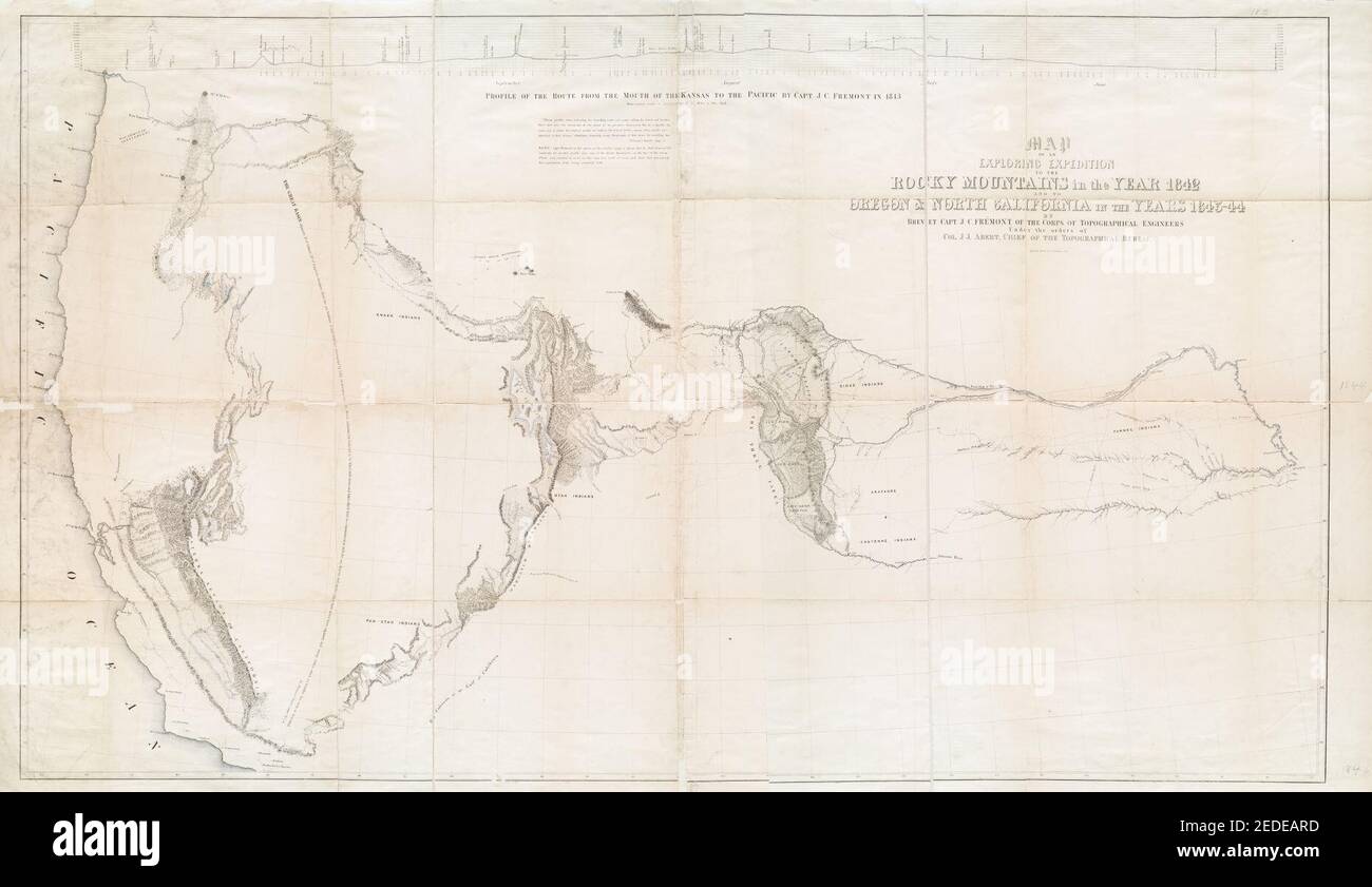 14" x 24" 1845 Map Of An Exploring Expedition To Rocky Mountains & To Oregon 