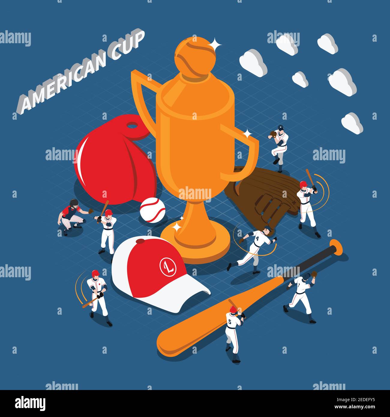 American cup baseball game design with trophy players sports gear on ...