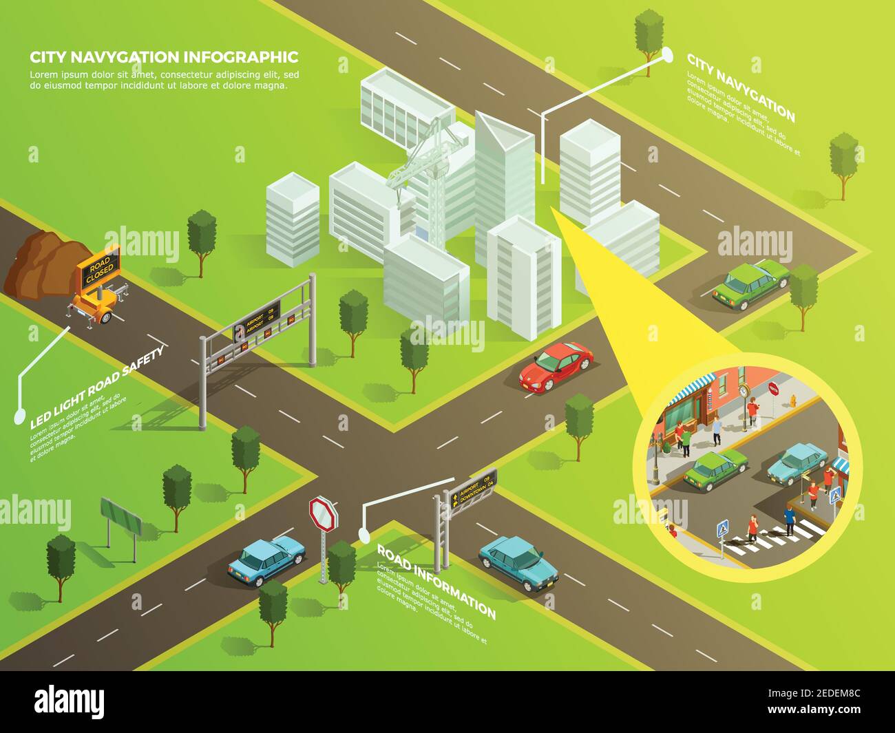 Infographic city navigation digital maps with road information isometric vector illustration 