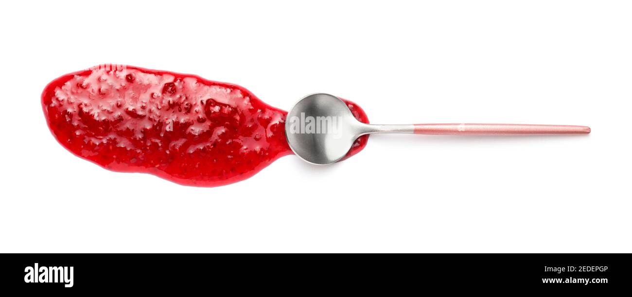 Sweet raspberry jam on white background Stock Photo - Alamy
