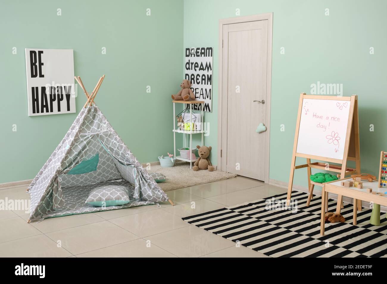 Play tent in interior of modern children's room Stock Photo