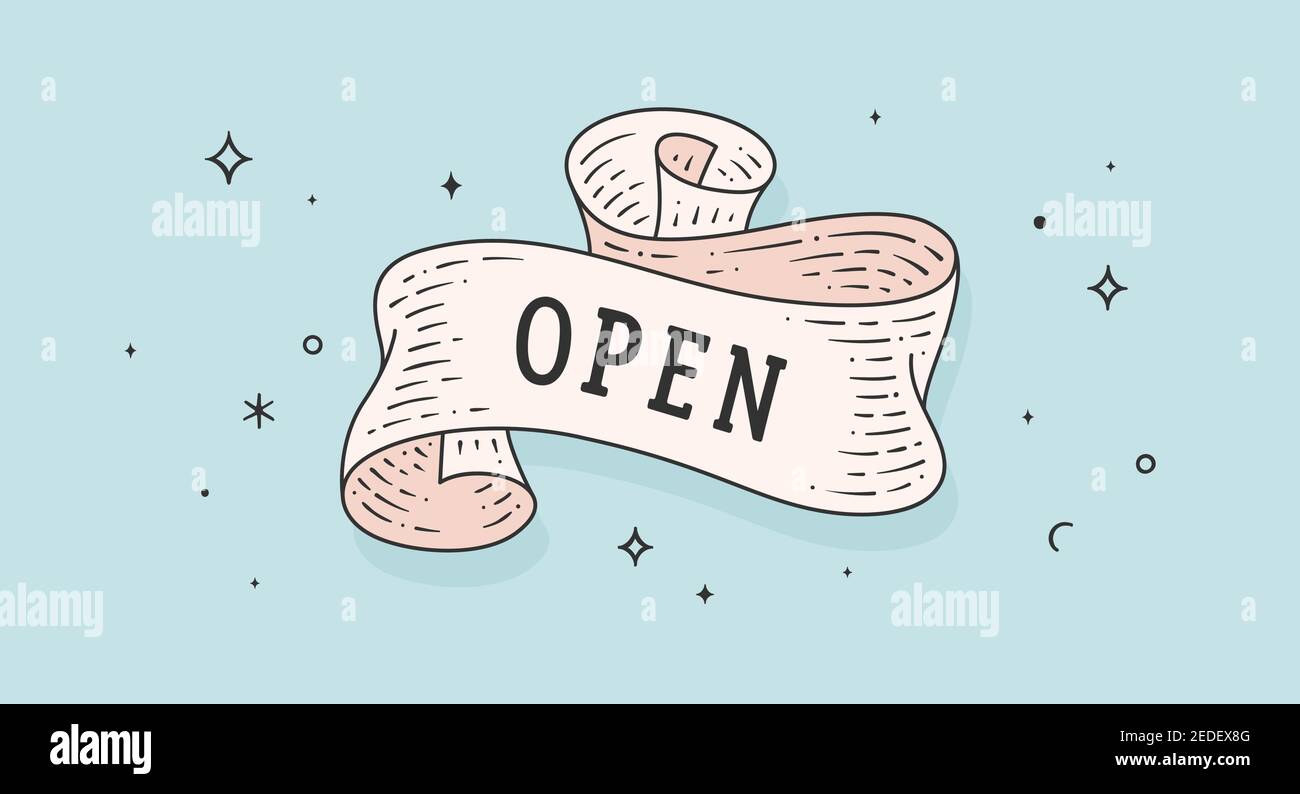 Open. Vintage ribbon Stock Vector