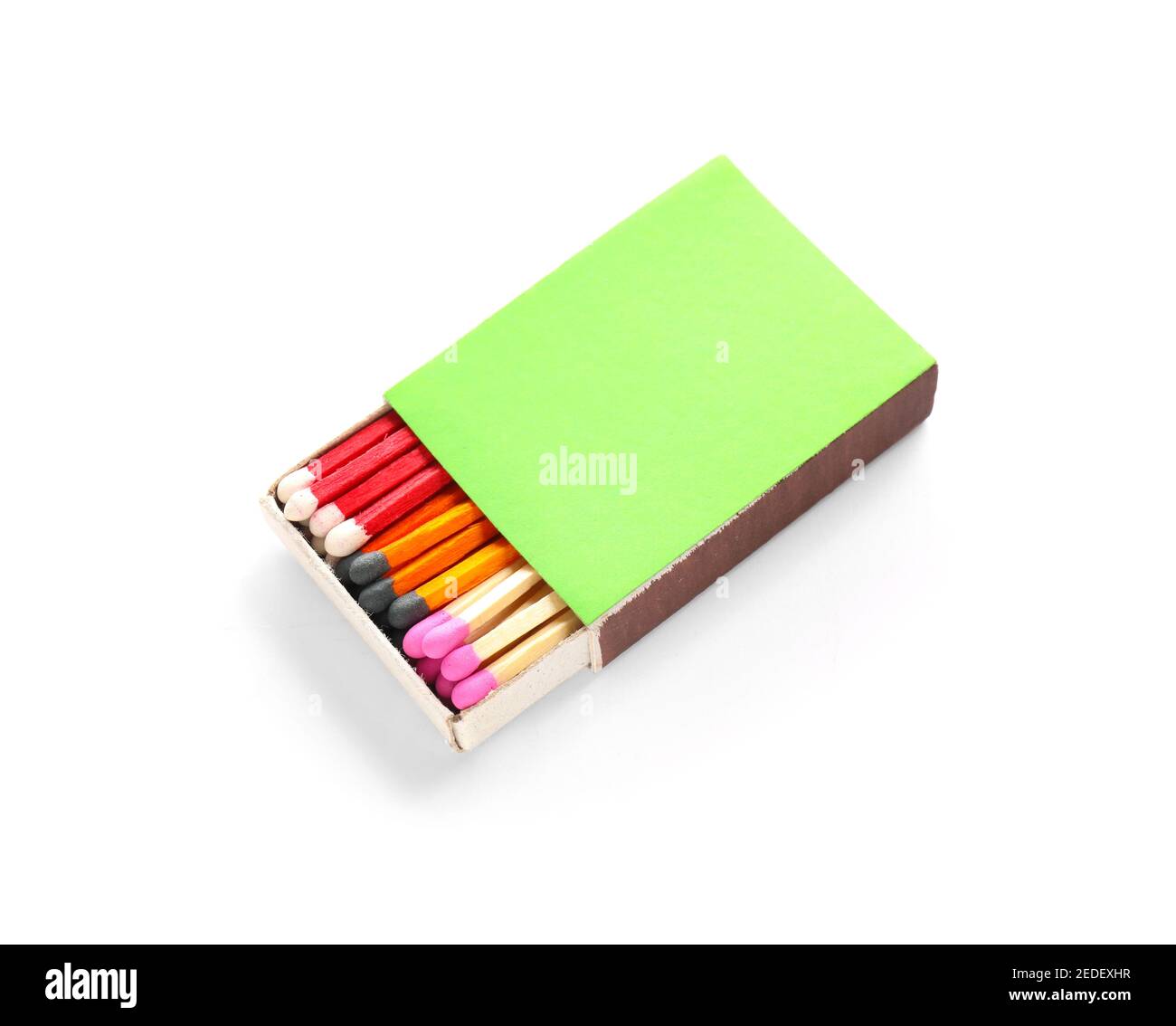 Box with matches on white background Stock Photo