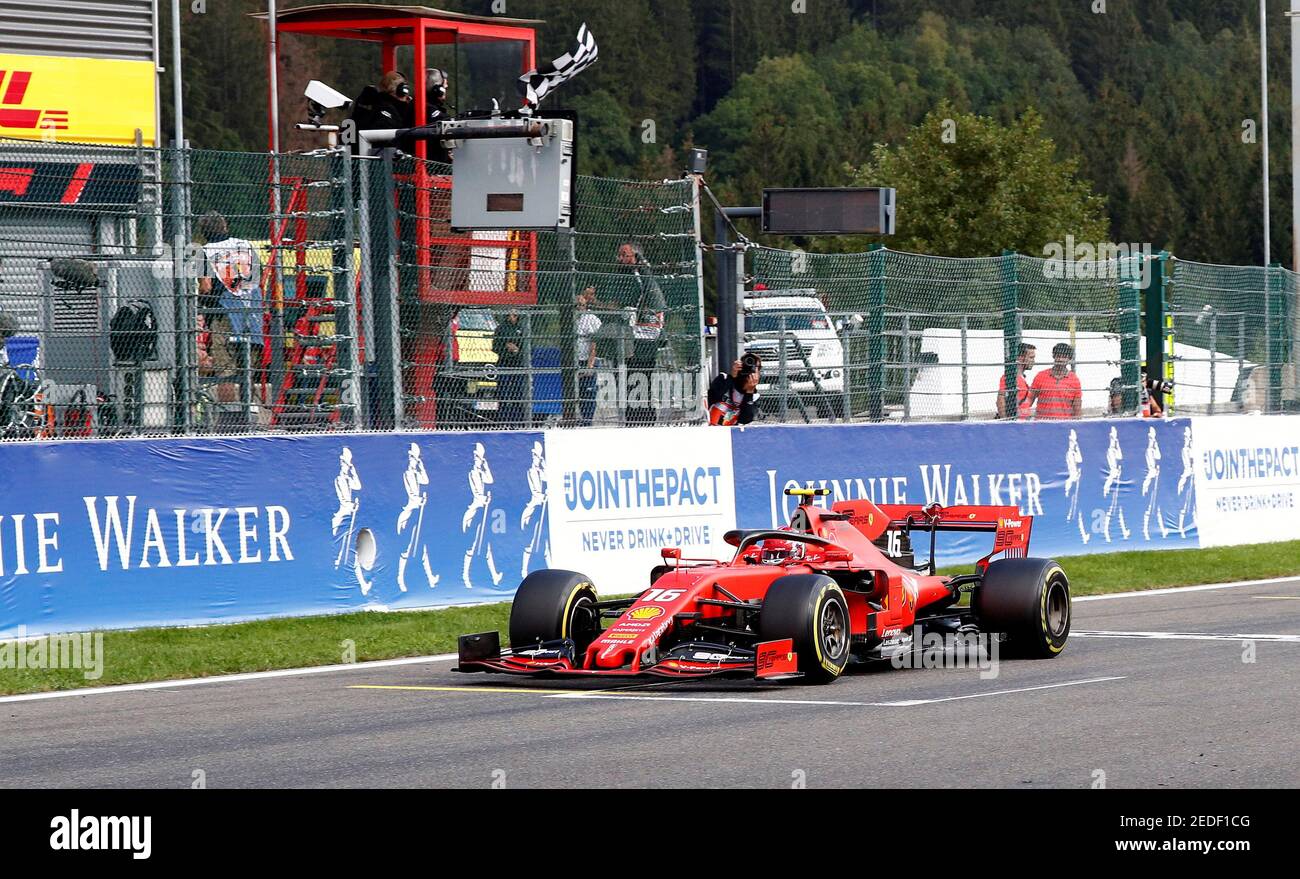 Formula One F1 - Belgian Grand Prix - Spa-Francorchamps, Stavelot, Belgium  - September 1, 2019 Ferrari's Charles Leclerc takes the chequered flag to  win the race REUTERS/Francois Lenoir Stock Photo - Alamy