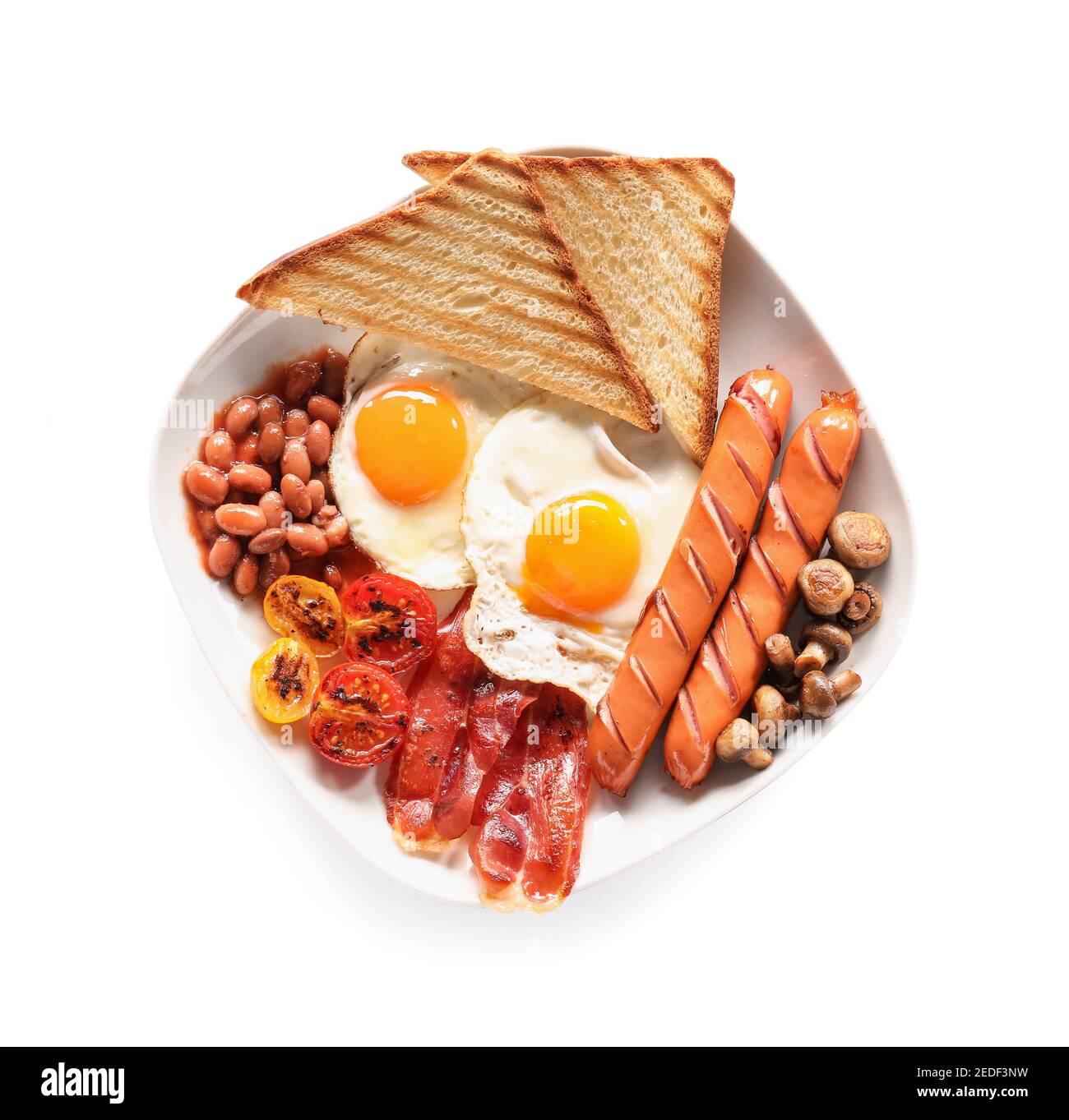 Traditional English breakfast with fried eggs in plate on white background  Stock Photo - Alamy
