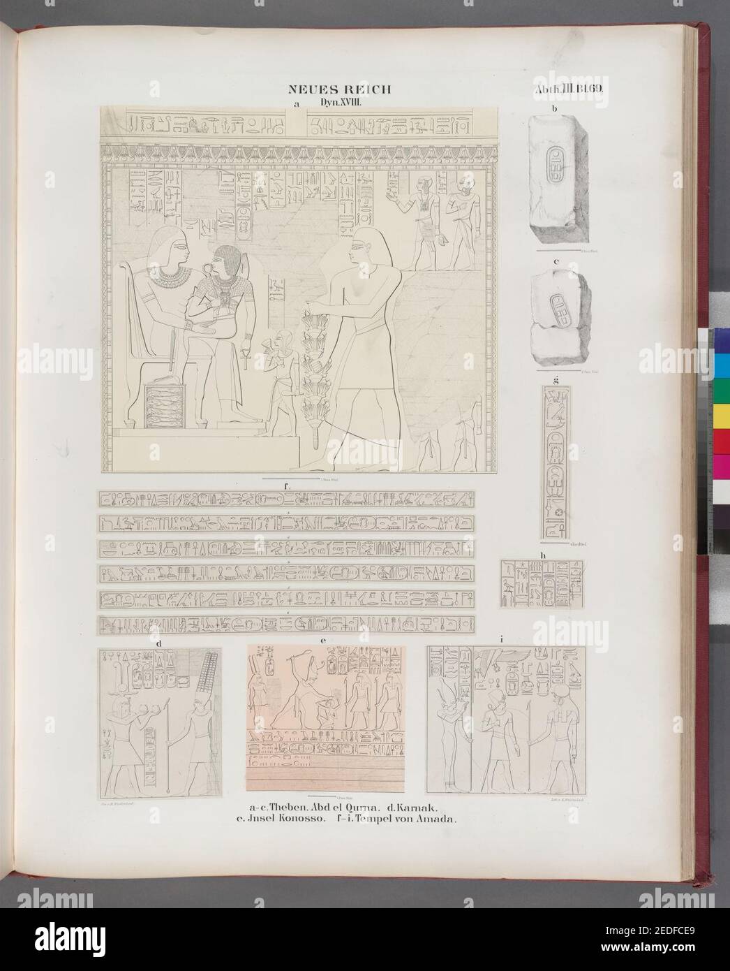 Neues Reich. Dynastie XVIII. a - c Theben (Thebes). Abd el Qurna; d. Karnak; e. Insel Konosso; f - i Tempel von Amada Stock Photo