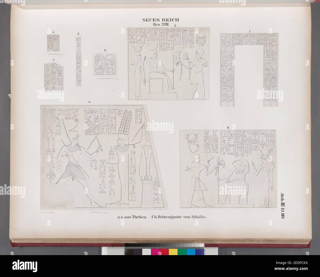 Neues Reich. Dynastie XVIII. a - e aus Theben (Thebes); f - h Felsengrotte von Silsilis (Gebel el-Silsila) Stock Photo