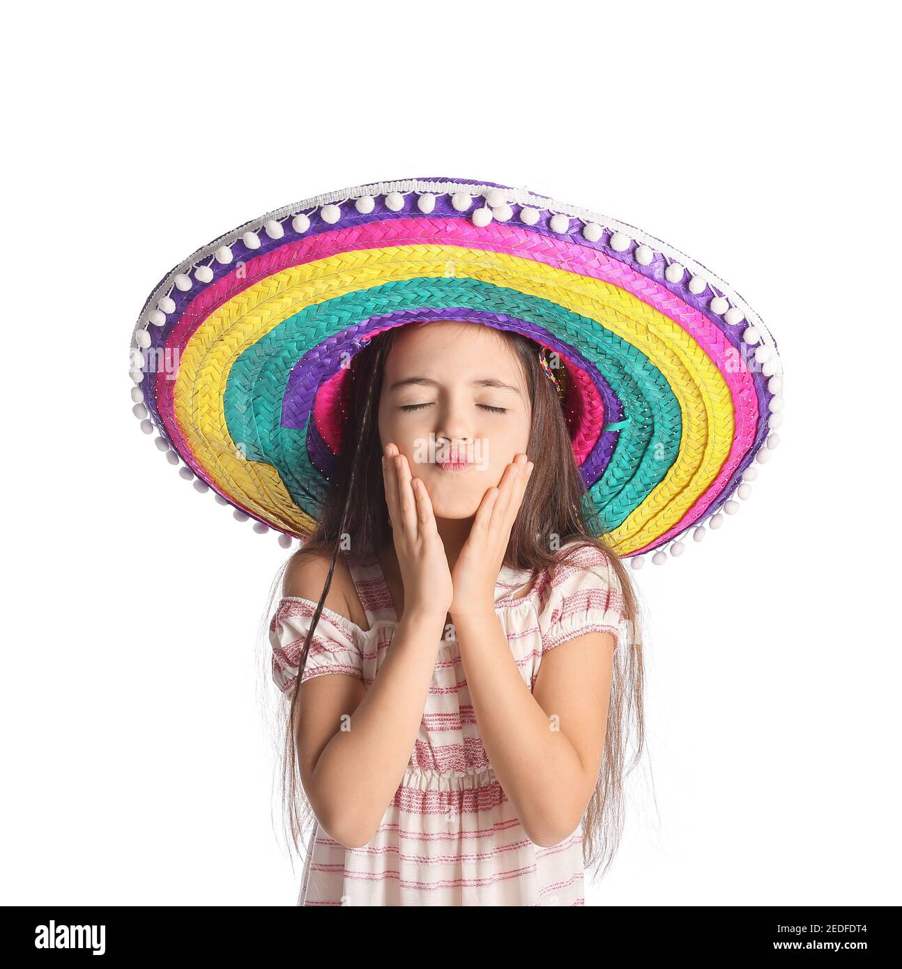 Funny Mexican girl in sombrero hat on white background Stock Photo Alamy