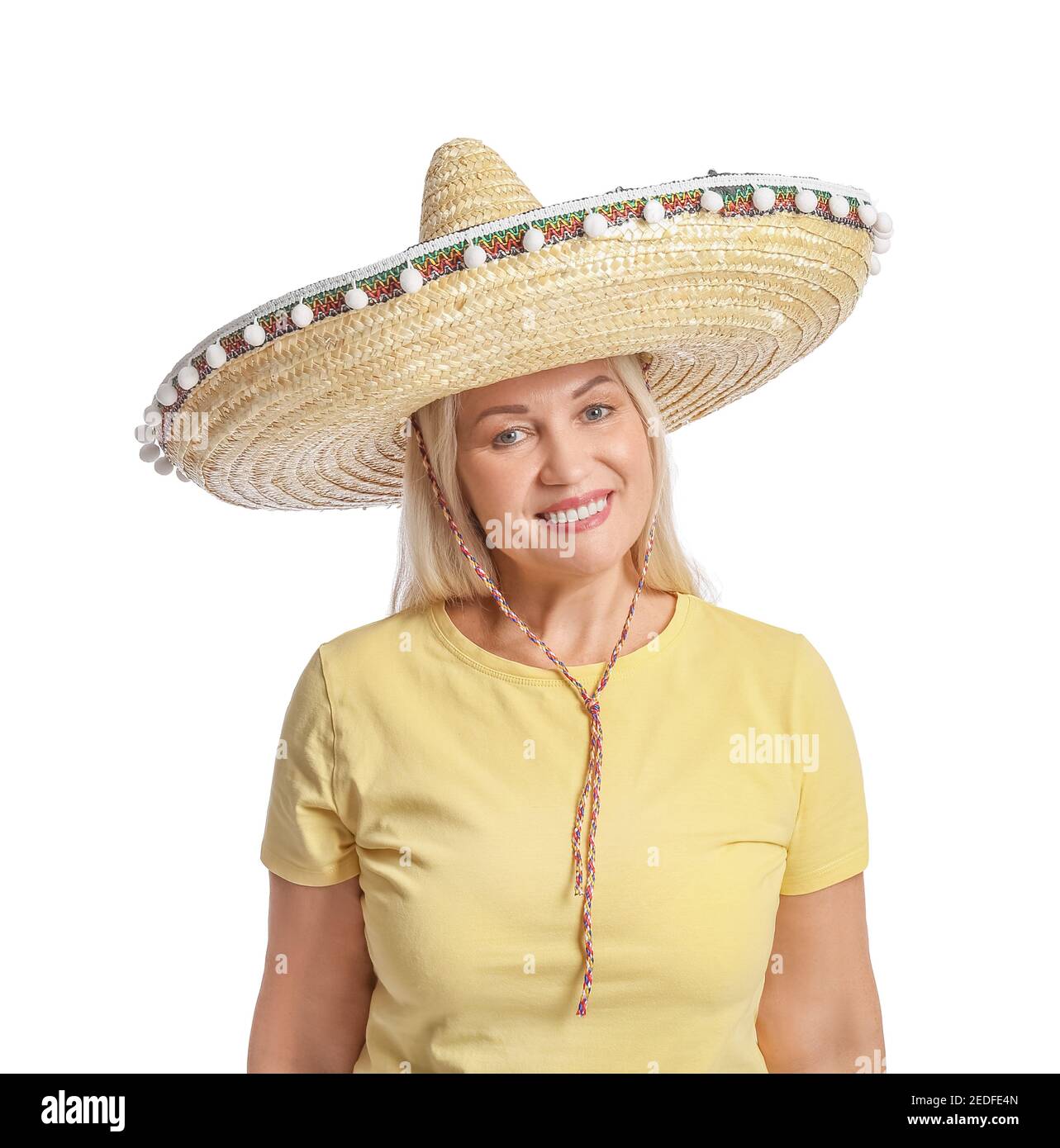Mature Mexican woman in sombrero hat on 