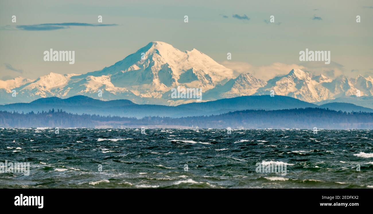 Mount Baker Washington USA as seen from Victoria British Columbia, Canada on a clear sunny day.. Stock Photo