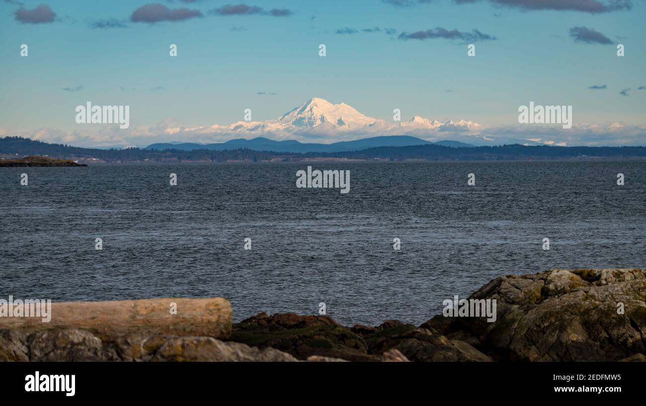 Mount Baker Washington USA as seen from Victoria British Columbia, Canada on a clear sunny day.. Stock Photo