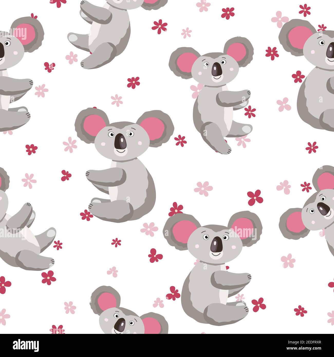 Seamless pattern with cute koala baby and flowers on light background ...