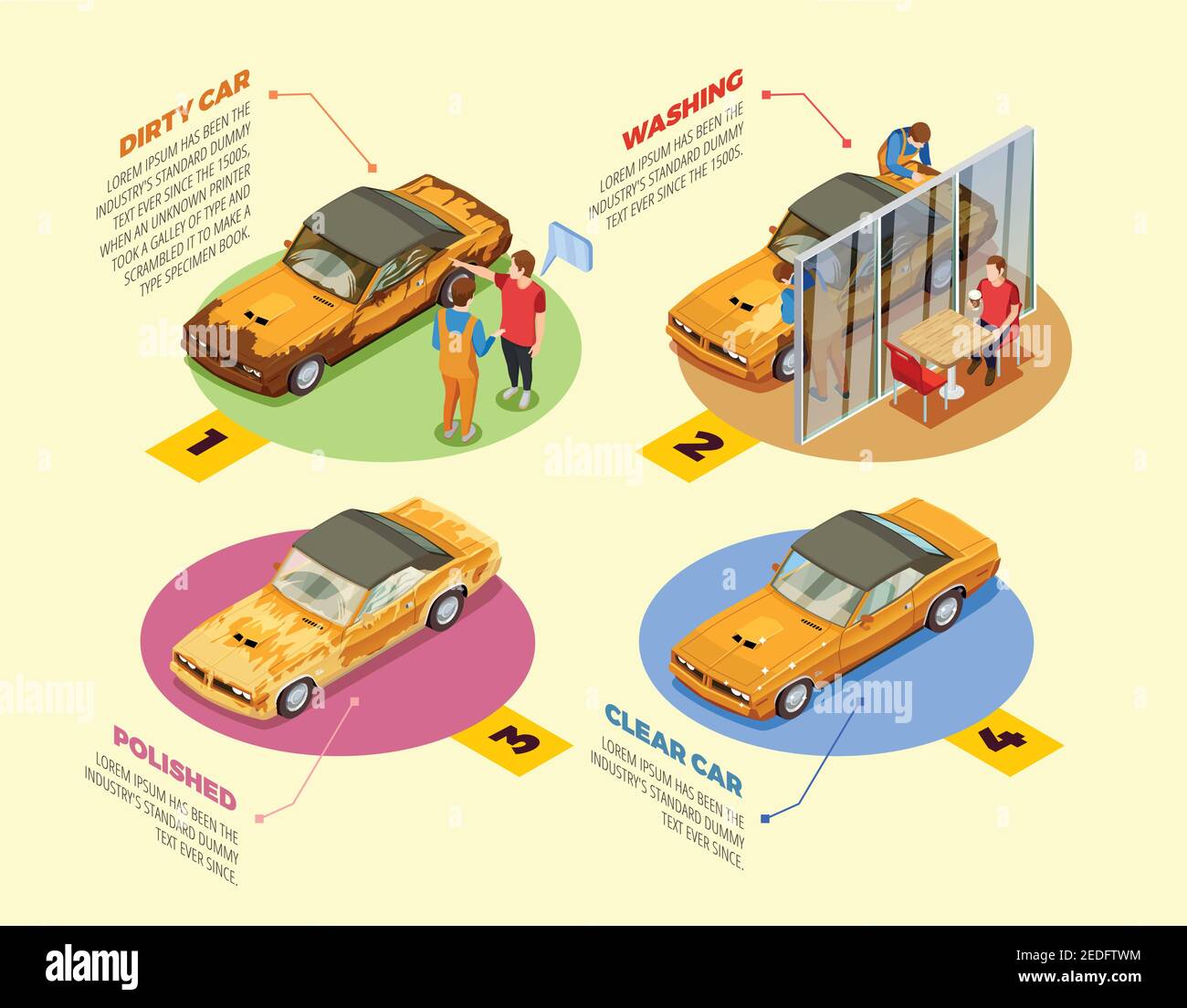 Car wash service 4 isometric infographic icons poster with auto ...
