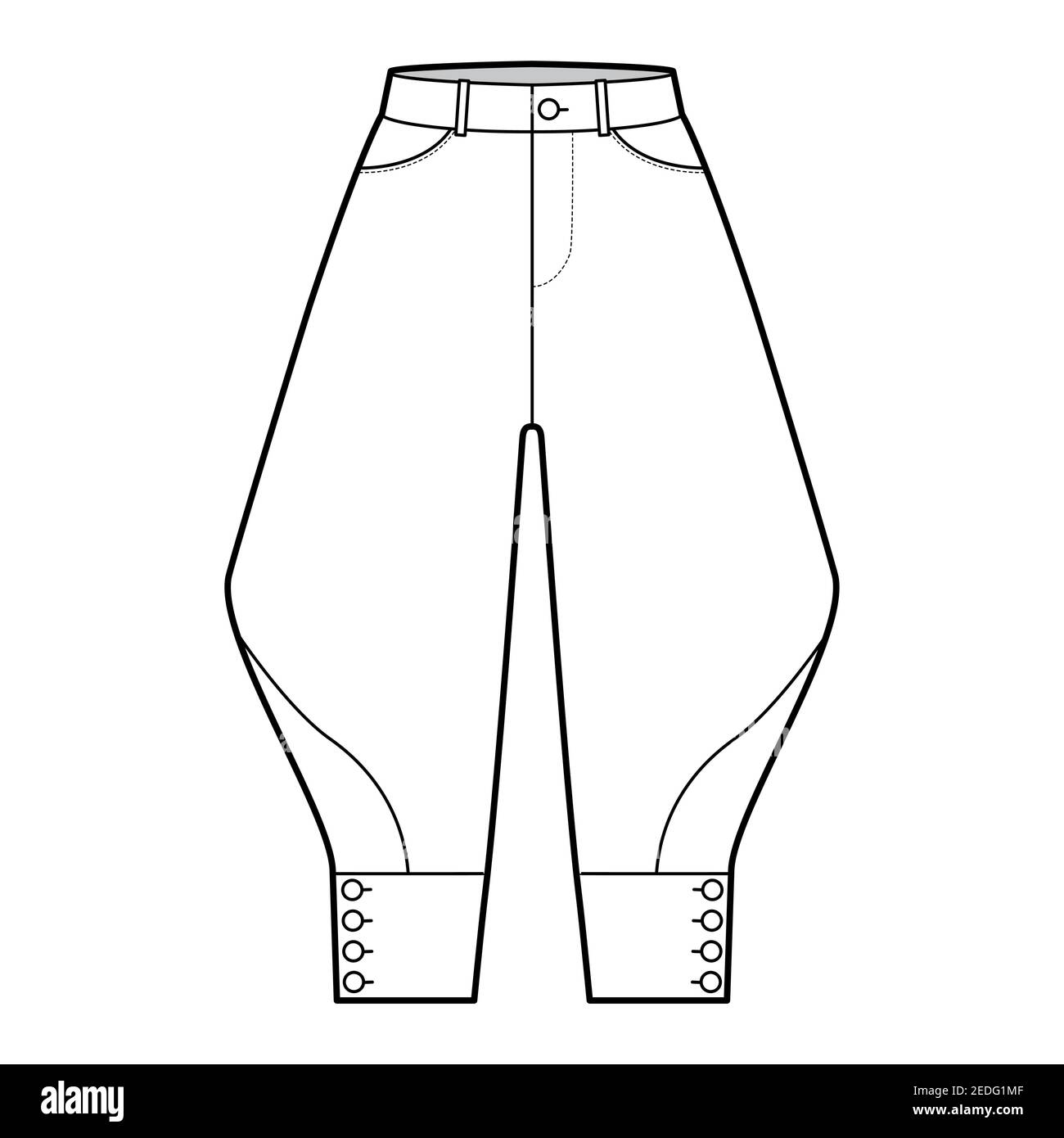 Riding breeches short pants technical fashion illustration with knee ...
