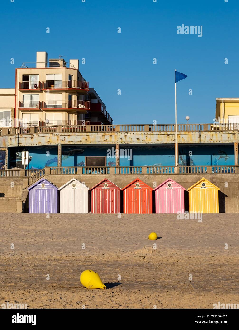 Vintage beach cabins in the North of France Stock Photo