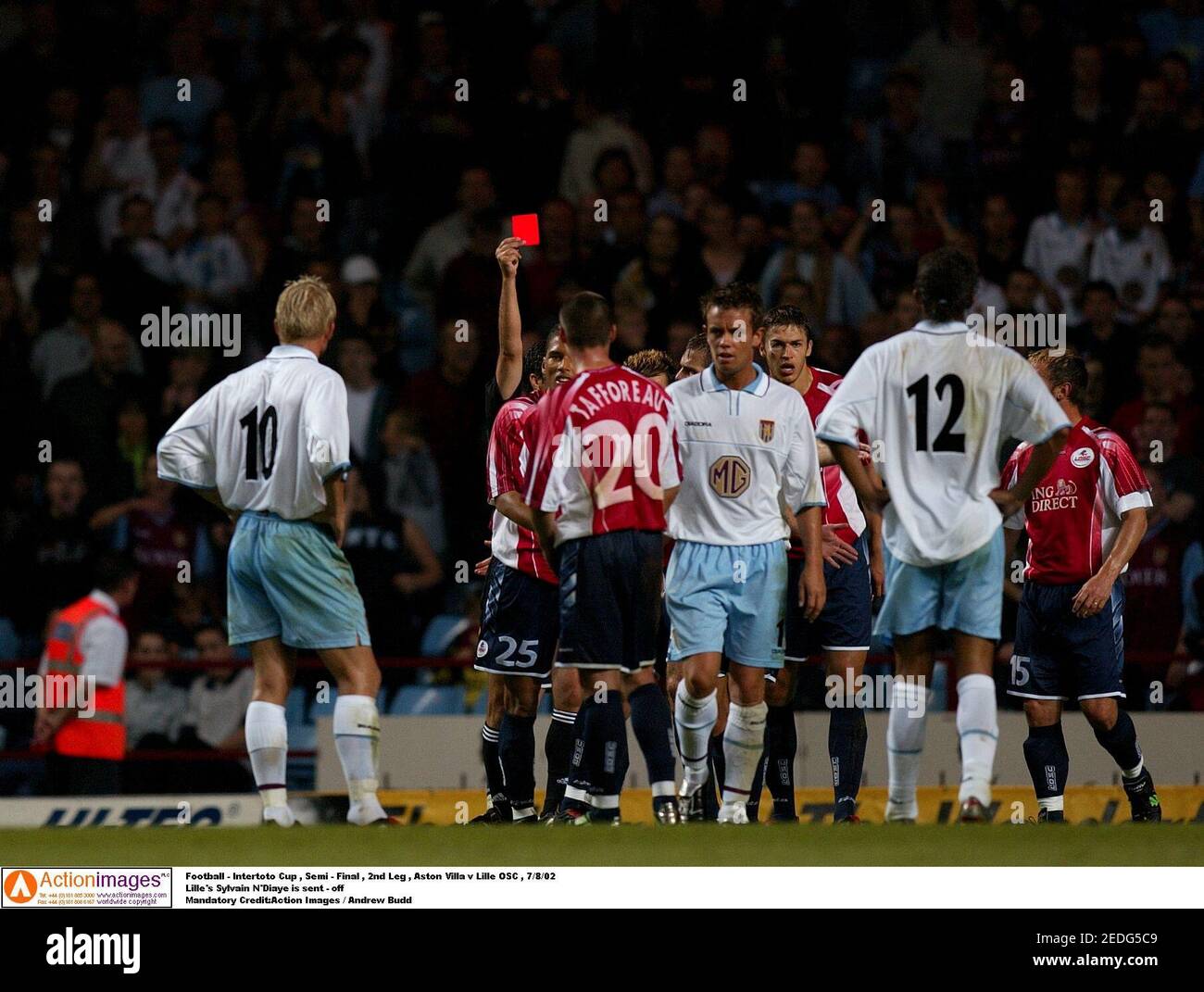 Football - Intertoto Cup , Semi - Final , 2nd Leg , Aston Villa v Lille OSC , 7/8/02  Lille's Sylvain N'Diaye is sent - off  Mandatory Credit:Action Images / Andrew Budd Stock Photo