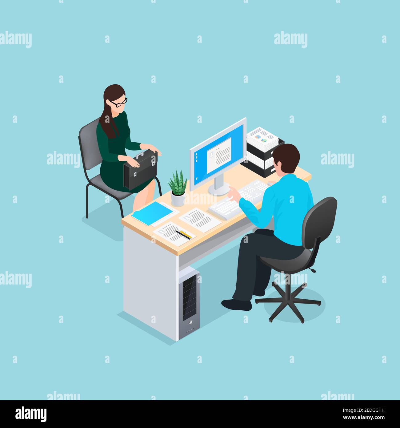 Job Interview Scene With Personnel Manager At Workplace And Woman job-interview-scene-with-personnel-manager-at-workplace-and-woman