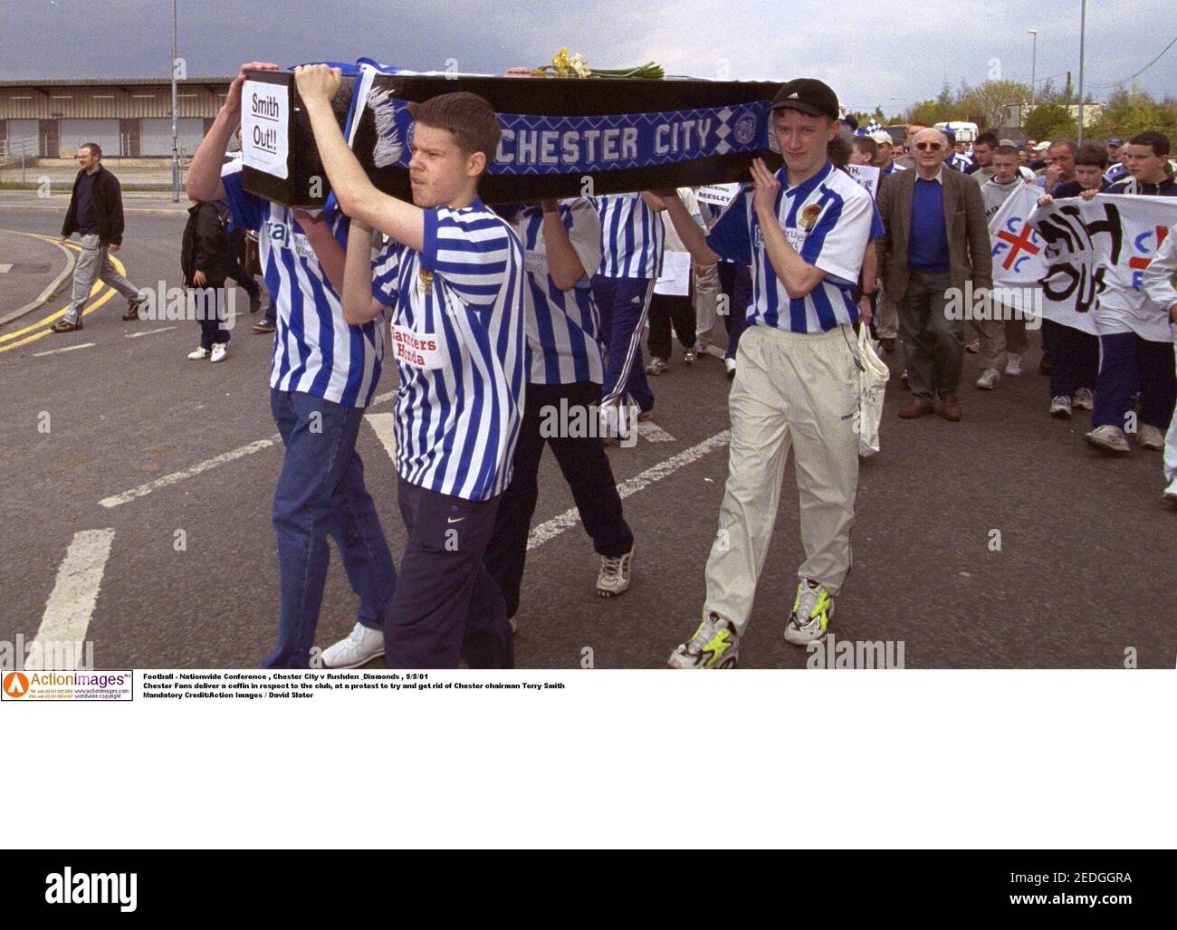 Football - Nationwide Conference , Chester City v Rushden & Diamonds ,  5/5/01 Chester Fans deliver a coffin in respect to the club, at a protest  to try and get rid of