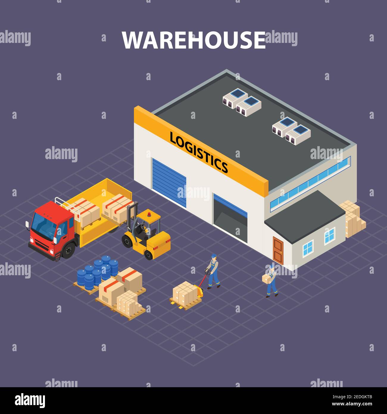 Warehouse outside isometric design concept with storage building and ...