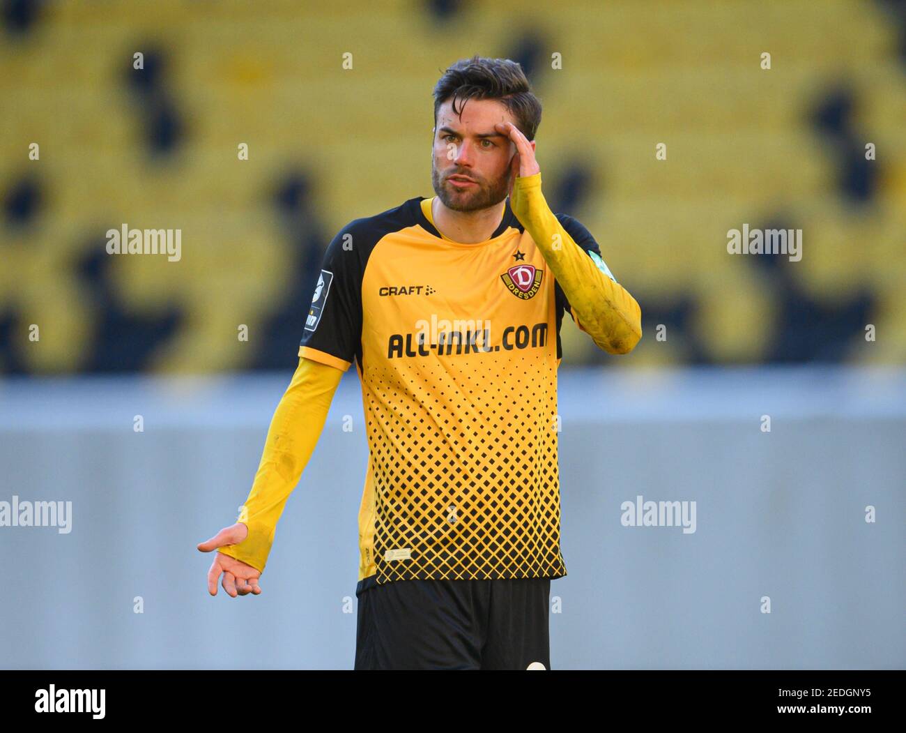 Dresden, Germany. 15th Nov, 2020. Football: 3rd division, SG Dynamo Dresden  - TSV 1860 Munich, 10th matchday, at the Rudolf-Harbig-Stadium Dynamos  Sebastian Mai (l) gesturing next to Yannick Stark. Credit: Robert  Michael/dpa-Zentralbild/dpa/Alamy