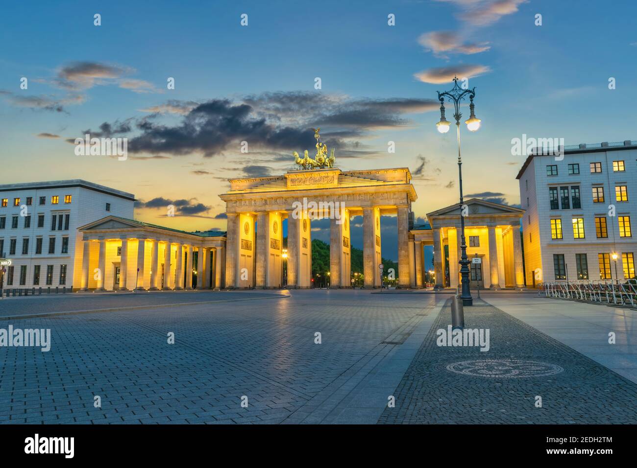 Berlin Germany, sunset city skyline at Brandenburg Gate (Brandenburger Tor) Stock Photo