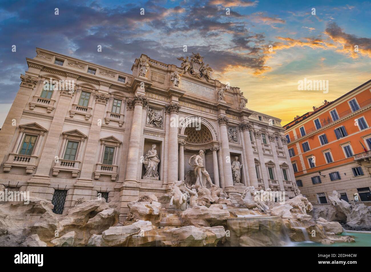 Rome Italy, sunrise city skyline at Trevi Fountain Stock Photo