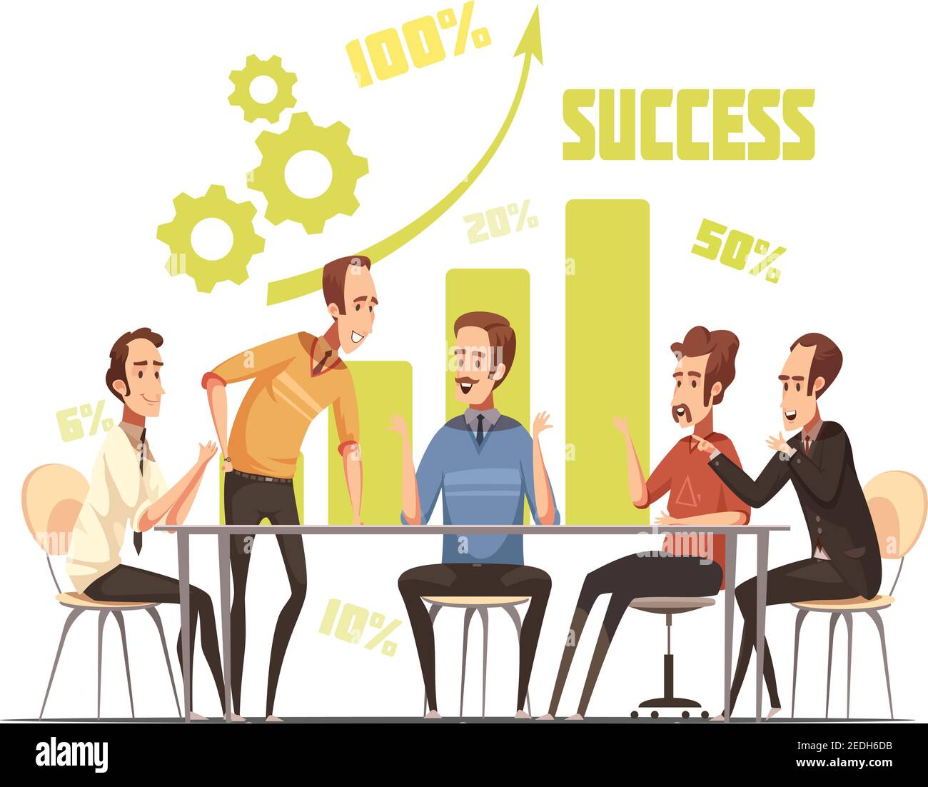 Business meeting composition with success and ideas symbols cartoon vector illustration Stock Vector