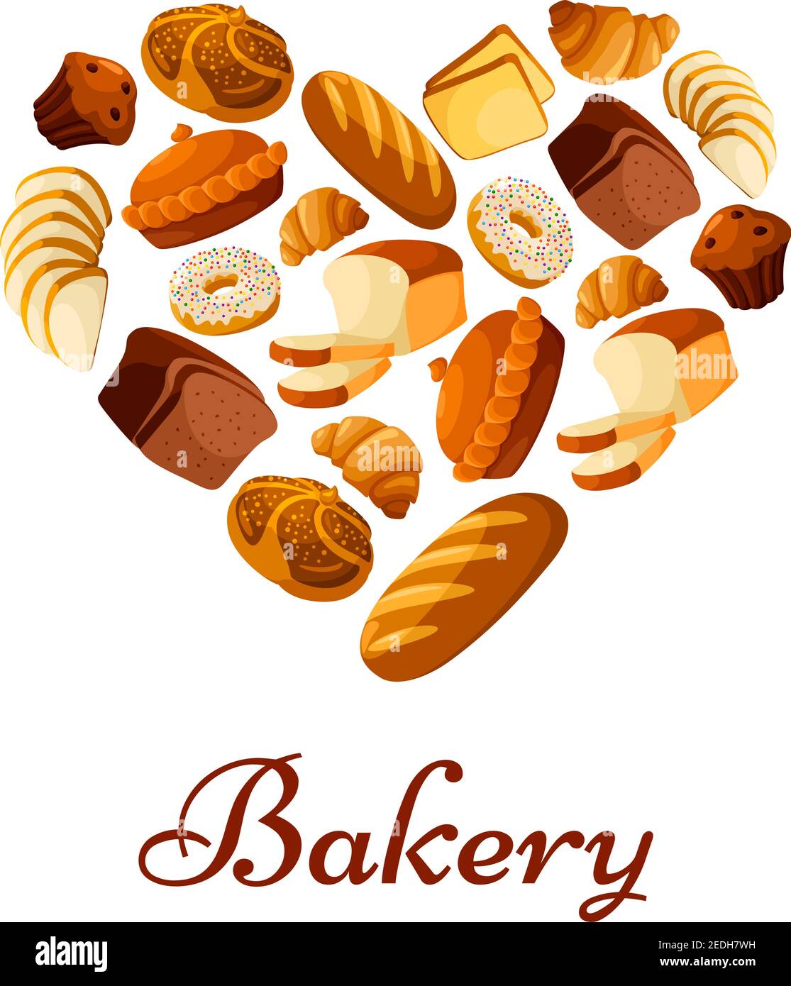 Heart of bread. Bakery vector poster of sliced wheat bread toasts ...