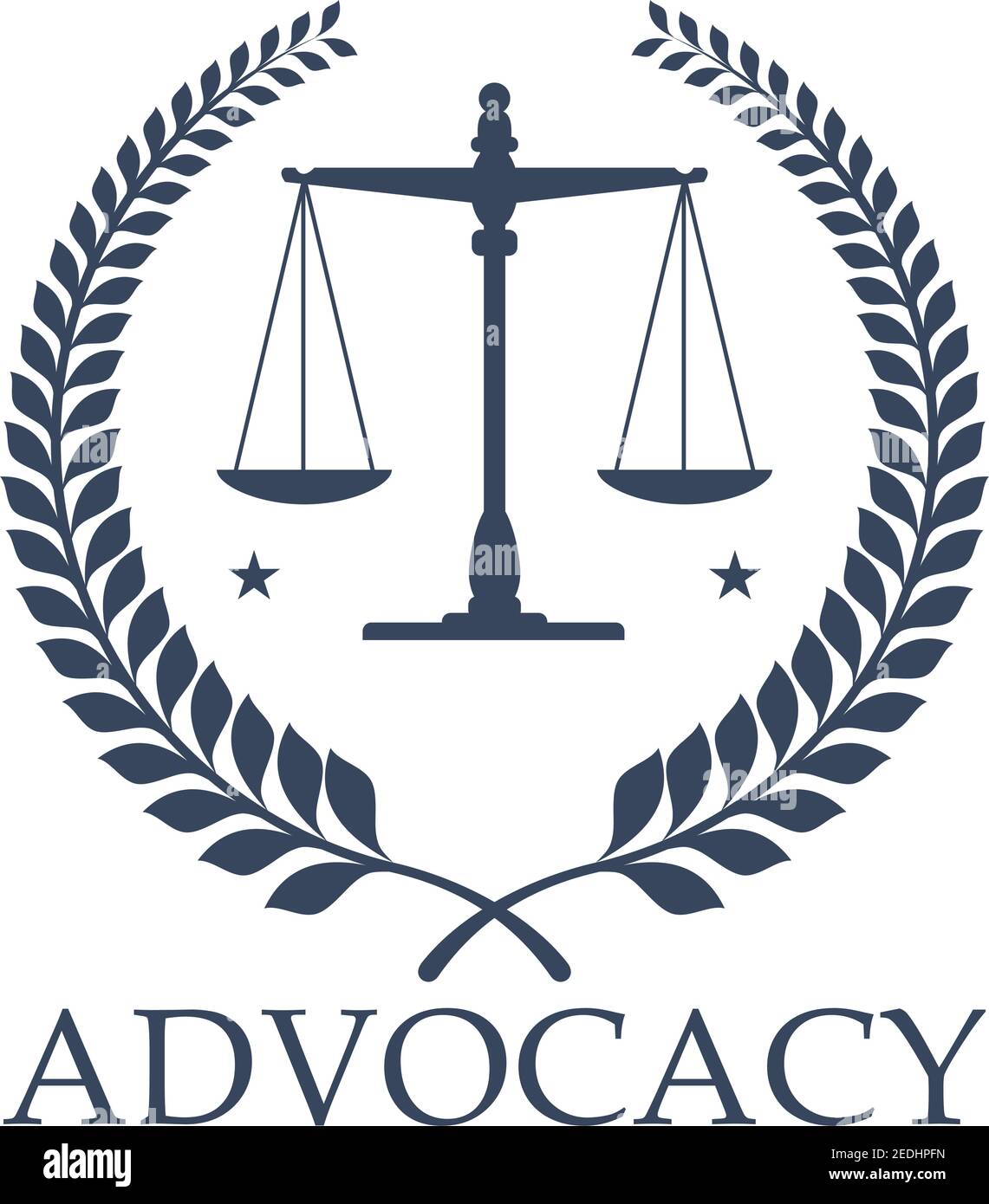 Legal center or advocacy juridical icon or emblem for advocate or