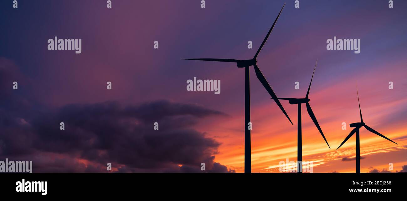 silhouettes of wind turbines at sunset Stock Photo - Alamy